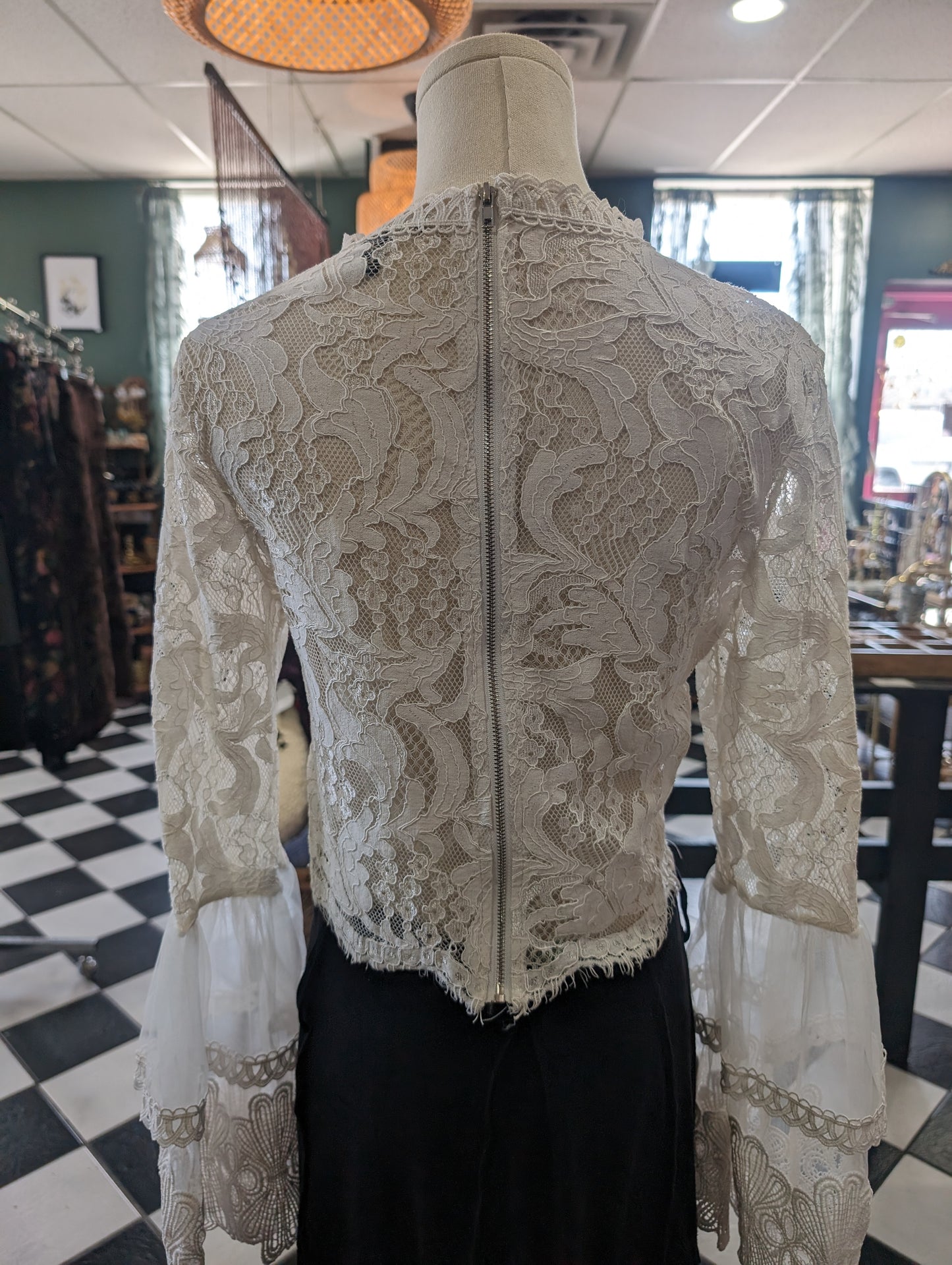 Revamped white lace bell sleeve crop top