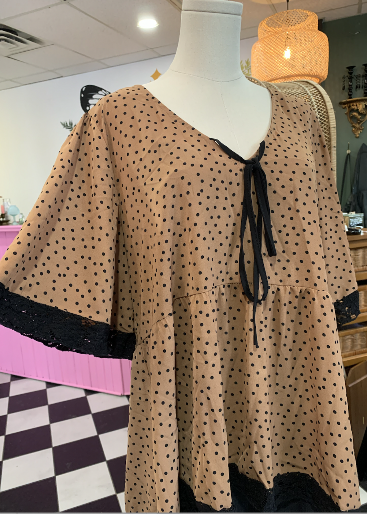 Polka Dot Bell Sleeve Blouse