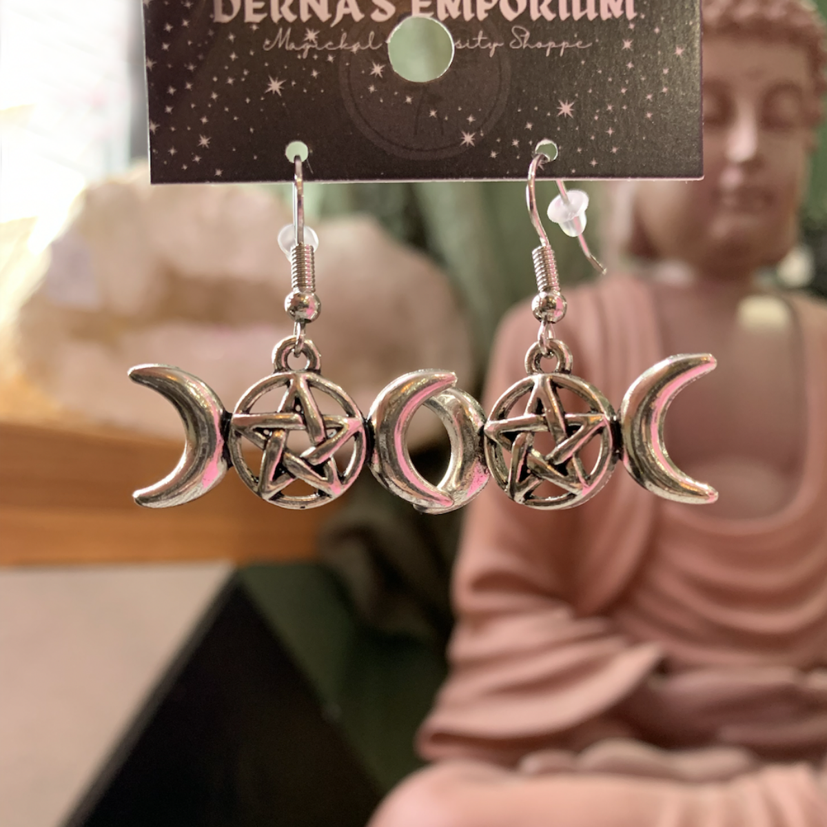 Triple Goddess Pentagram Earrings