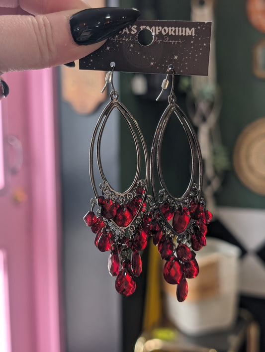 Victorian inspired chandelier ruby red earrings