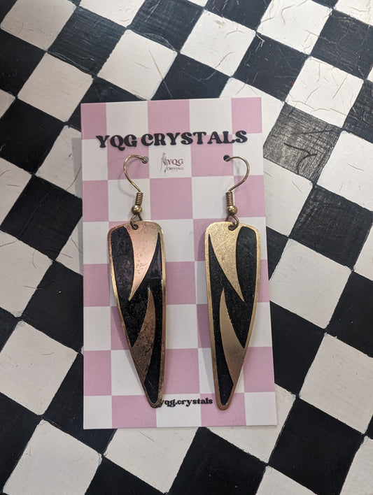 Black and gold retro style earrings