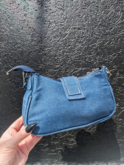 Y2K denim shoulder bag with silver chain