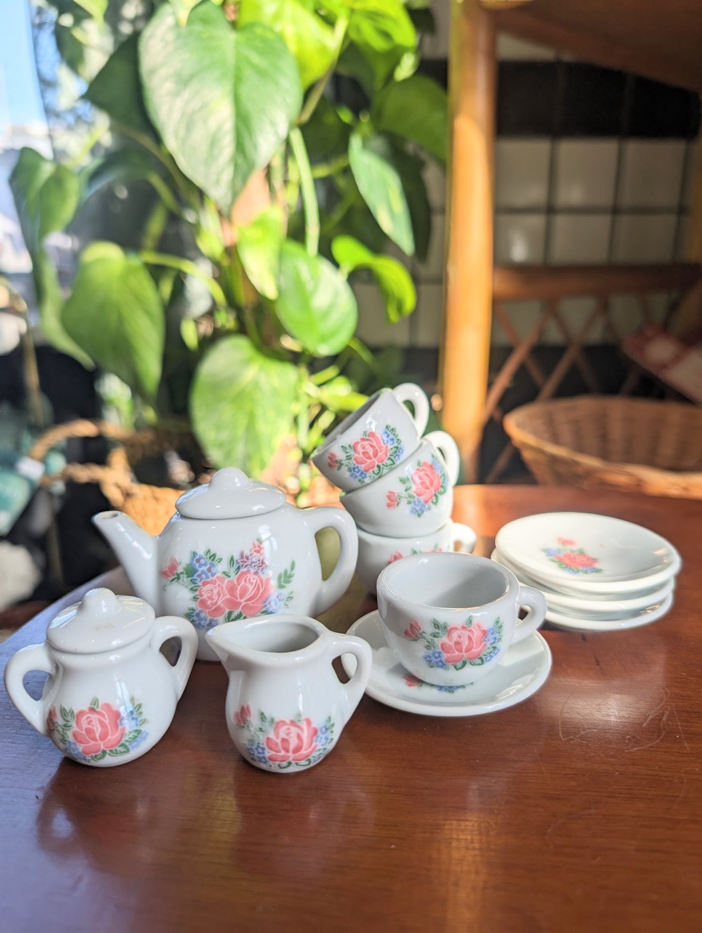 Mini ceramic floral tea set